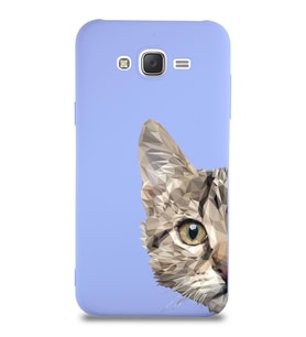 Samsung Galaxy J7 Core Uyumlu Lansman Kılıf Catface Tasarımlı İçi Kadife Kapak-Lila (Şeffaf)