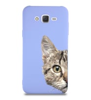 Samsung Galaxy J7 Core Uyumlu Lansman Kılıf Catface Tasarımlı İçi Kadife Kapak-Lila (Şeffaf)