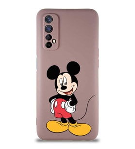 Realme 7 Soft Premier Kapak Mickey Mouse-E Tasarımlı Silikon Kılıf - Pudra (Şeffaf)