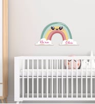 BK Gift Kişiye Özel Gökkuşağı Tasarımlı Çocuk Odası Ahşap Duvar Süsü-2 (Beyaz)