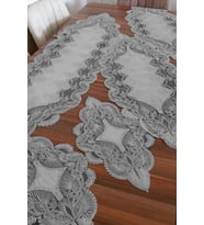Salon Takımı 5 Parça Dantelli Masa Örtüsü Runner Seti - Gri