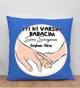 BK Gift Kişiye Özel İsimli Babalar Günü Tasarımlı Mavi Kırlent Yastık-10 Babaya Hediye, Ev Dekorasyonu, Babalar Günü Hediyesi