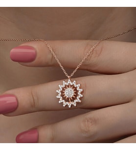 Rose Güneş Zirkon Taşlı 925 Ayar Gümüş Kadın Kolye