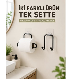 Pratik Yapışkanlı Rulo Kağıtlık ve Havlu Bez Askılığı 2 Parça Düzenleyici Set