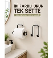 Pratik Yapışkanlı Rulo Kağıtlık ve Havlu Bez Askılığı 2 Parça Düzenleyici Set