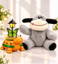Peluş Şaşkın Eşek ve Sevimli Kahve Kaplumbağa Masa Lambası Hediye Seti