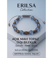 Sertifikalı Açık Mavi Topaz Doğal Taş Bileklik - 8x8 mm Arınma Huzur ve Denge Enerjisi Taşı (Çok Renkli)
