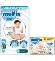 Molfix Premium Bebek Bezi Beden:5 (11-18KG) Junior 66 Adet Ultra Fırsat Pk + 3 Adet Islak Mendil