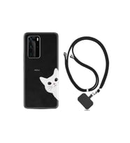 Huawei P40 Pro Kılıf Resimli Desenli Silikon Boyun Askılı Çılgın Kedi 1895