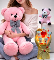 Muhteşem Hediye Seti Pembe Büyük Peluş Ayıcık, Led Işıklı Buket ve Anahtarlık Seti (Model 5)