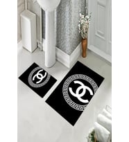ALACALIHOME KAYMAZ TABAN CHANEL DESENLİ 2 Lİ  KLOZET TAKIMI BANYO PASPASI