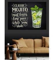 Klasik Mojito Kokteyli Menüsü Dekoratif Kanvas - Mdf Ahşap Tablo