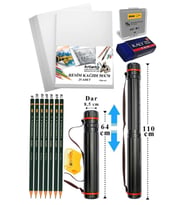 Proje Tüpü Dar 1 Adet 50x70 cm Resim Kağıdı 25 Adet Dereceli Resim Kalemi Bozuka Proje Tüpü Silindir Proje Tüpü (Beyaz)