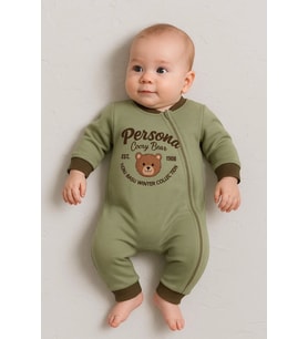 Persona Bear Nakışlı % 100 Pamuk Erkek Bebek Tulum