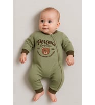 Persona Bear Nakışlı % 100 Pamuk Erkek Bebek Tulum