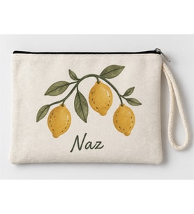 Kişiye Özel Limon Dalı Baskılı Fermuarlı Makyaj Çantası Bozuk Para Cüzdanı Clutch