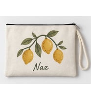 Kişiye Özel Limon Dalı Baskılı Fermuarlı Makyaj Çantası Bozuk Para Cüzdanı Clutch