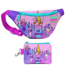 Coral High Kız Çocuk Pembe Mor Dondurma Desenli Bel Çantası ve Bozuk Para Cüzdanı Set