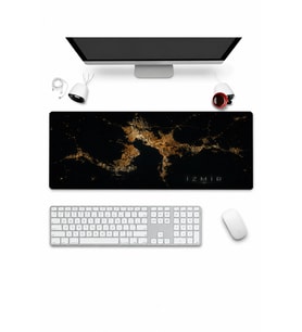 SonicTouch Klavye Mousepad 32x70cm Dikişsiz Pürüzsüz Sıvı Geçirmez Kaymaz Taban izmir Gece Haritası