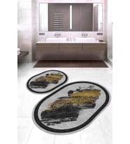 Dijital Baskılı Kaymaz Taban Yıkanabilir Oval 2'li Klozet Takımı Banyo Paspası NOKZ-HS-244 (Gri)