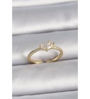 Pirinç Gold Renk Ayarlanabilir Zirkon Taşlı Kalp Model Kadın Yüzük 5886