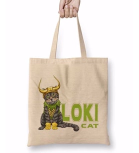 Loki Cat Kedi Bez Çanta Uzun Saplı