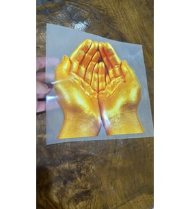 ÜTÜ İLE YAPIŞAN DUA EDEN EL TRANSFER BASKI KOT TİŞÖRT BASKI 18X17 CM
