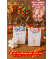 10'lu Ayıcıklı Bubble Mum - Hoşgeldin Bebek Hediyesi - Mevlit Hediye - Kına- +20 Adet Kişisel Yazı