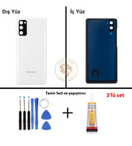 Samsung S20 Fe Beyaz Arka Pil Kapağı Batarya Kapağı Lazer Kesim + Yapıştırıcı ve Vida Seti