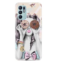 Oppo Reno 6 Kılıf Resimli Desenli Baskılı Silikon Donut Girl 1408