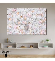 Tekli Yatay Kanvas Salon Duvar Tablosu Beyaz Soft Çiçekler