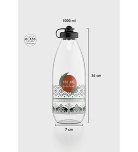 Renga Ufo Yazı Desenli 1000 ml Cam Şişe 182052 Mor (Siyah)