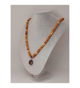 Rodonit Taşlı Rudraksha Tohum Kolye Dolama Bileklik 8mm (49708)