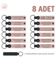 Fotoğraf Sergisinde Hatıra, 8'li Set, İsme Yazılan Deri Hediyelik Anahtarlık, Pudra & Lacivert
