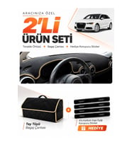 e-biz AUDİ A3 (2013-2020) Uyumlu Torpido Örtüsü + Tay Tüyü Bagaj Çantası Seti - Siyah-Bej - AU007