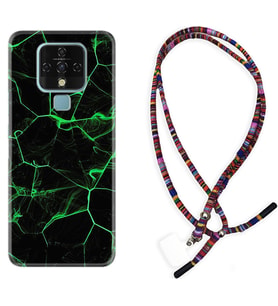 Tecno Camon 16 18P Pova Kılıf Boyun Asklı Rasta Silikon Yeşil Şerit Mermer 1320