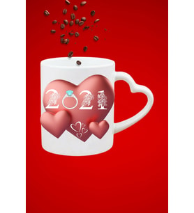 Yıl Dönümü 2021 Baskılı Sevgiliye Hediye Kalp Kupa Bardak Porselen Çay Kahve Fincanı