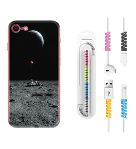 Apple iPhone 5 6 7 8 Plus Se XR Kılıf Kablo Koruma Spiral Silikon Astronoot Red Baloon 1608