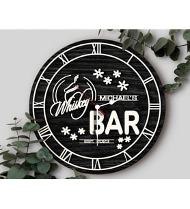 BK Gift Barlara Özel Dekoratif Siyah Ahşap Duvar Saati 35cm-22 , Bar Duvar Saati , Cafe Duvar Saati , Özel Ahşap Saat