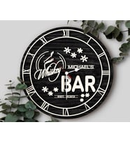 BK Gift Barlara Özel Dekoratif Siyah Ahşap Duvar Saati 35cm-22 , Bar Duvar Saati , Cafe Duvar Saati , Özel Ahşap Saat