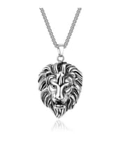 Silver Taçlı Aslan Figür Çelik Kolye (Gümüş)