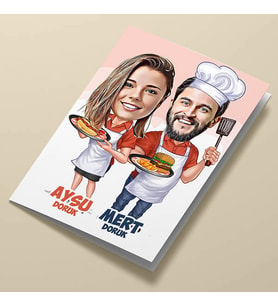 Kişiye Özel Aşçı Çiftler Karikatürlü Tebrik Kartı