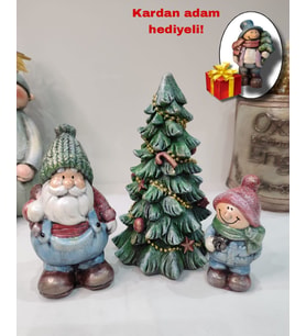 Noel ( Yılbaşı ) Biblo 3 ' Lü Set  Model 1 (Kardan Adam Hediyeli )