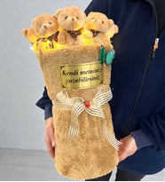 Kişiye Özel Led Işıklı Mega Boy Peluş Ayıcık Buketi Kişiye Özel Premium Hediye (Kahverengi)