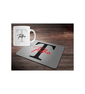 KİŞİYE ÖZEL T HARF BASKILI MOUSE PAD ve KUPA BARDAK SETİ