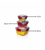 3'lü Set Master Kare Saklama Kabı (275 ml - 500 ml - 900 ml) (Bordo)