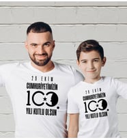 BK Gift 29 Ekim Tasarımlı 2’li Baba-Oğul Beyaz Tişört-10, 29 Ekim Hediyesi, Trend Tişört, 100.Yıl Hediyesi