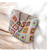 El Yapımı Renkli Granny Square Yazlık Plaj Çantası Astarlı Büyük Boy Boho Kadın Tote Çanta