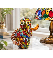 El Yapımı Murano Cam Baykuş Sanat Objesi – Renkli Millefiori Desenli Dekoratif Figür