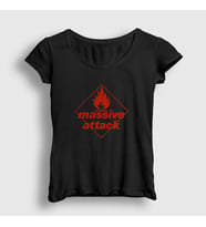 Presmono Kadın Siyah Logo Massive Attack T-Shirt 382461tt